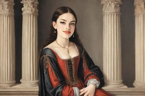 18 years old very beautiful, early 16th century German aristocrat in a house, oil painting, in the style of paintings by Albrecht Dürer, red, black,gothic portrait,portrait of a woman,portrait of a gi