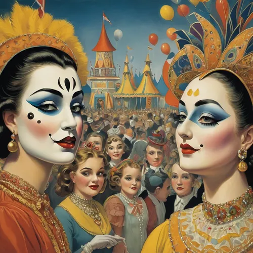 the carnival of venice,cirque du soleil,cirque,peking opera,carnival,circus,universal exhibition of paris,taiwanese opera,masquerade,circus show,orientalism,russian culture,venetian mask,russian dolls,hare krishna,vaudeville,vintage art,pierrot,performers,doll's festival,Illustration,Black and White,Black and White 22