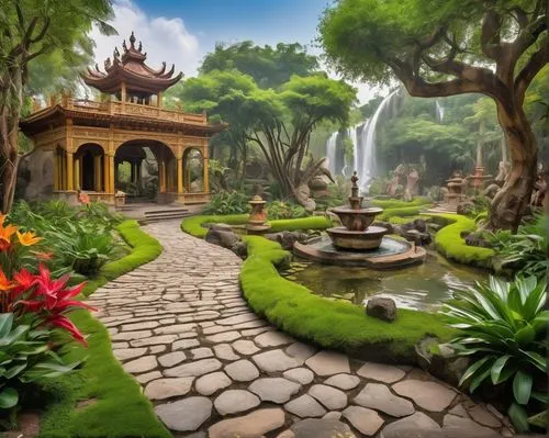 zen garden,fairy village,garden of plants,nature garden,bird kingdom,japanese zen garden,oasis,wishing well,garden pond,botanical gardens,palyul,botanical garden,vietnam,green garden,teagarden,lily pond,water palace,garden of eden,biopiracy,kanto,Art,Classical Oil Painting,Classical Oil Painting 01