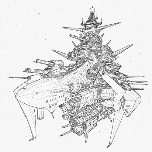 pencil drawing 

battleship    

 style  Julius Leblanc Stewart,some type of futuristic machine fighter is shown,archigram,unbuilt,arcology,junk,pile of bones,space ship,Design Sketch,Design Sketch,De