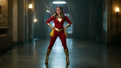  Realistic, DC, Female, Superhero Shazam, Zachary Levi, Shazam 2019 Movie,a young woman standing in a hallway next to a chair,captain marvel,flamebird,metahuman,shazam,sprint woman,flash