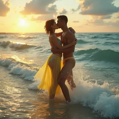 loving couple sunrise,romantic scene,lover's beach,honeymoon,love in air,romantica