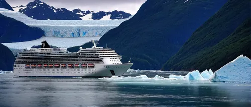 The cruise ship American Constellation passes in front of Sawyer Glacier in the Tongass National Forest in Southeast Alaska on Friday, July 20, 2018. (Bob Hallinen / ADN),cruise ship,icebergs,antarcti