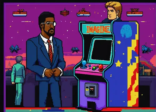 arcade game,arcade games,arcade,video game arcade cabinet,pinball,retro background,computer game,8bit,80s,retro,slot machines,slot machine,computer games,retro frame,game illustration,popart,retro cartoon people,valet,emulator,a black man on a suit,Unique,Pixel,Pixel 04