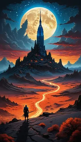 castlevania,mordor,bioshock,hyrule,fantasy picture,malazan,knight's castle,nargothrond,sci fiction illustration,beautiful wallpaper,house silhouette,sauron,erebor,valar,fantasy landscape,world digital painting,highborn,tirith,zelazny,dusk,Illustration,Abstract Fantasy,Abstract Fantasy 19