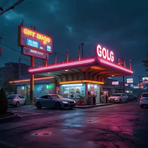 retro diner,gas station,gulf,neon coffee,diner,electric gas station,neon sign,gold bar shop,motel,neons,e-gas station,soir,googie,route 66,crewdson,soda shop,forecourt,gola,gouil,goli,Photography,General,Realistic