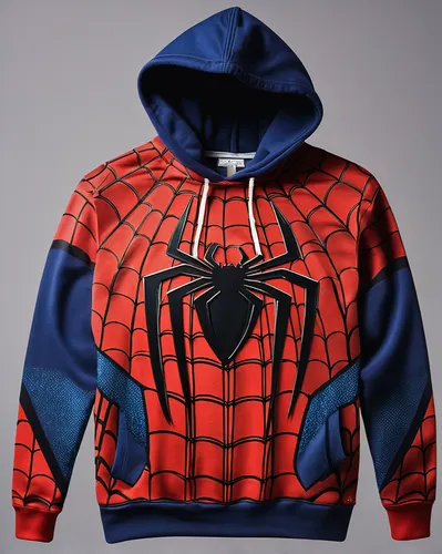 Printed hoodie of a spiderman, Product photography, simple Backdrop,webbing,webbing clothes moth,spiderman,spider-man,spider man,the suit,spider,spider silk,hoodie,webs,ordered,arachnid,sweatshirt,web