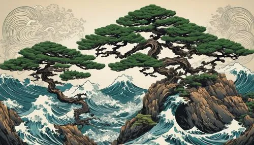 the great wave off kanagawa,japanese waves,cool woodblock images,bonsai,ukiyoe,yashima,the japanese tree,yamatai,hokusai,kumano kodo,bonsai tree,woodblock,japanese art,hinoki,japanese wave,wave wood,japanese wave paper,hiroshige,masashige,muramasa,Illustration,Vector,Vector 21