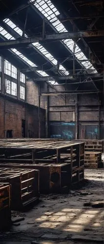 empty factory,abandoned factory,industrial hall,warehouse,factory hall,warehouses,empty interior,old factory,fabrik,manufactory,usine,industrial ruin,tannery,steelyard,cooperage,brickworks,industrial landscape,foundry,lumberyard,steel mill,Illustration,Realistic Fantasy,Realistic Fantasy 15