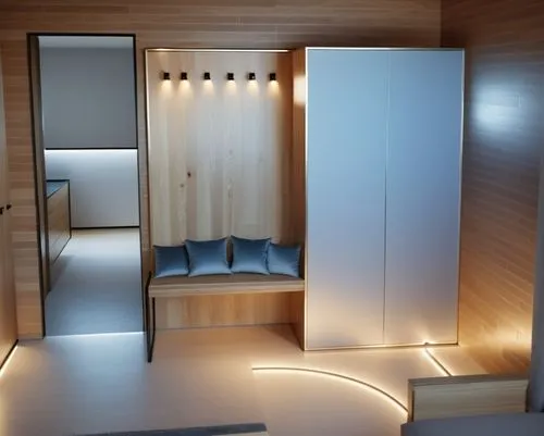 a room with white lights is shown here,walk-in closet,modern minimalist bathroom,modern room,luxury bathroom,saunas,hallway space,Photography,General,Realistic