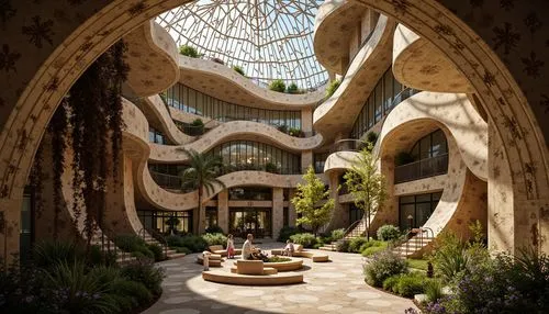 masdar,biospheres,arcology,biopiracy,futuristic architecture,wintergarden,winter garden,earthship,courtyards,ecotopia,biodome,honeycomb structure,biomes,theed,flower dome,interlace,archways,gaudi,labyrinthian,gaudi park