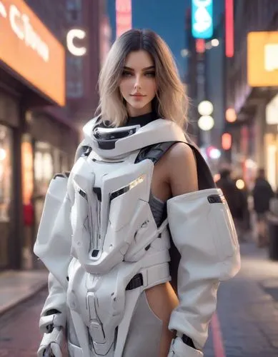 model headshot，Women's Fashion，
American Minimalism,a woman wearing a white outfit with a futuristic design,kylie,rexha,hadid,futuristic,trl,krsmanovic,Photography,Commercial