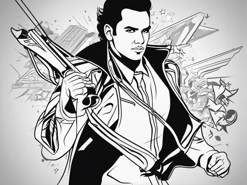 elvis presley,elvis,archer,elvis impersonator,action hero,vector graphic,vector art,freddie mercury,vector illustration,lupin,james bond,quill,coloring page,bond,vector image,angel line art,goldeneye,the doctor,vector design,comic style,Illustration,Black and White,Black and White 04