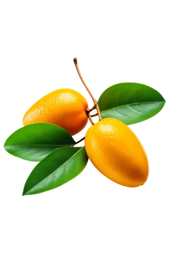 Mango, yellow orange fruit, green leaf top, rounded shape, juicy flesh, sweet smell, solo, isolated, transparent background, detailed texture, realistic lighting, shallow depth of field, 3/4 compositi