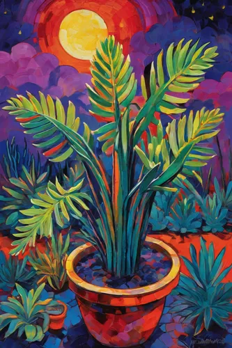 Write a suspenseful scene involving a century plant in a deserted garden at midnight.,moonlight cactus,potted plants,nightshade plant,plants in pots,ocotillo,potted plant,exotic plants,carol colman,ni