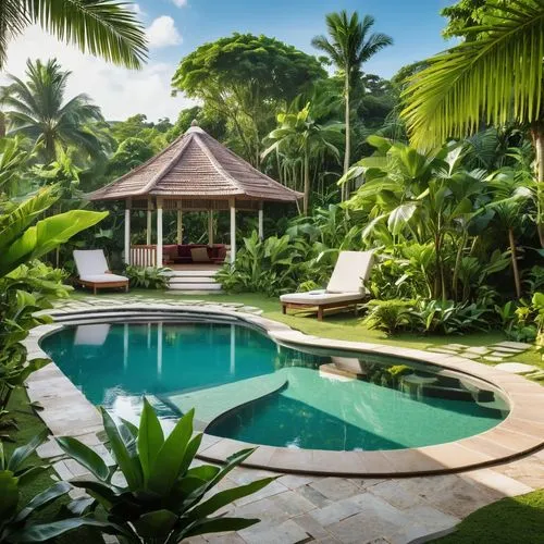 tropical house,tropical island,tropical greens,tropical jungle,seychelles,fiji,holiday villa,pool house,tropics,cabana,coconut palms,samoa,tahiti,jamaica,ubud,bali,tropical beach,coconut trees,outdoor pool,idyllic,Photography,General,Realistic