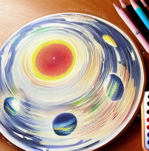 saucer,circle paint,petri dish,saturnrings,colored pencils,colored crayon,color pencil,color circle,serving bowl,planets,colorful spiral,glass painting,plate full of sand,donut drawing,tibetan bowl,co