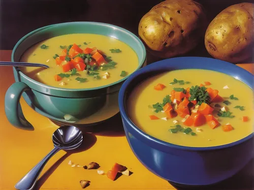 corn chowder,potato soup,corn crab soup,carrot and red lentil soup,vegetable soup,pumpkin soup,vichyssoise,potage,lentil soup,cream of pumpkin soup,scotch broth,ezogelin soup,soup,leek soup,velouté sauce,béarnaise sauce,crab soup,soup bowl,soup bunch,split pea,Conceptual Art,Sci-Fi,Sci-Fi 20