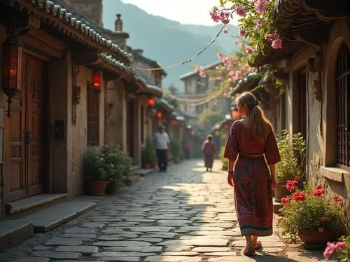 yangshao,lijiang,pingyao,xiahe,fenghuang,yangshuo,chuseok,narrow street,huashan,chyuan,wuyuan,bukchon,village street,sanshui,baekje,tianxia,gyalwa,xian,zili,xixia,Photography,General,Realistic