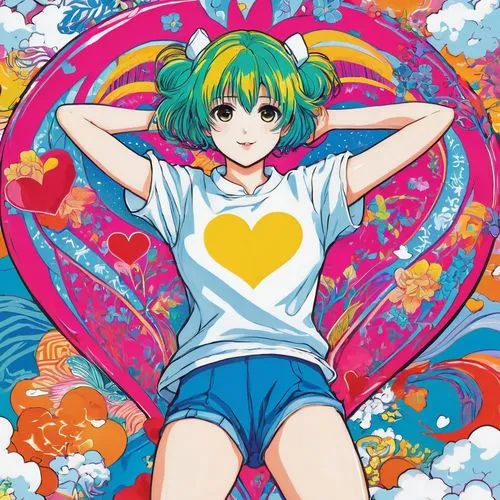 ranka,colorful heart,mion,gumi,hatsune,heart background,takagaki,lum,rei,sonika,daisy heart,chrysis,saiki,saiko,kariya,yuuka,fujisaki,nel,flying heart,heart shape,Illustration,Japanese style,Japanese Style 04