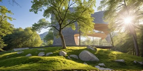 house in the forest,forest house,treehouses,3d rendering,cubic house,cryengine,render,aaaa,tree house,house in mountains,virtual landscape,tree house hotel,house in the mountains,3d render,mushroom landscape,3d rendered,forest chapel,green forest,renders,moss landscape,Photography,General,Realistic