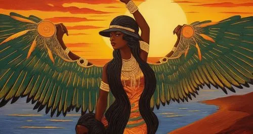 oshun,nephthys,kemet,orishas,wadjet,falconets,teferi,neferhotep,sankofa,african art,asherah,umoja,ptah,thoth,shamanic,khnum,african woman,pharaonic,seraphim,nubian,Illustration,Realistic Fantasy,Realistic Fantasy 21