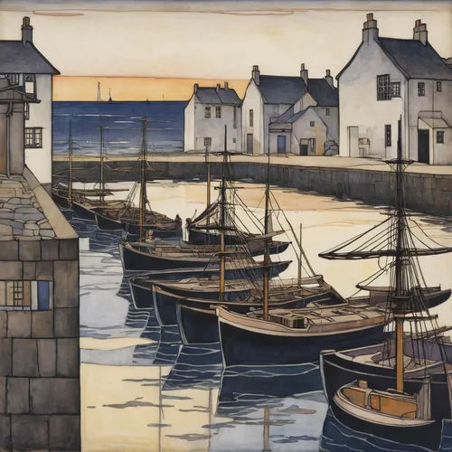 david bates,olle gill,shetland,orkney island,fishing boats,carol colman,wherry,wooden boats,boats in the port,sailing boats,quayside,saint andrews,small boats on sea,galway hooker,antrim,braque saint-germain,whitby,nubble,quay wall,fife,Illustration,Retro,Retro 05