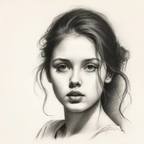 girl drawing,girl portrait,charcoal drawing,pencil drawings,charcoal pencil,pencil drawing,Illustration,Black and White,Black and White 35