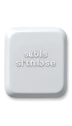 Small rounded rectangle sub button, metallic material, silver texture, smooth surface, slight shadow, centered text "SUB", white font, bold style, 3D effect, soft focus, shallow depth of field, warm l