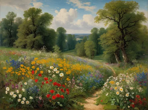 meadow landscape,flower meadow,flowering meadow,summer meadow,spring meadow,meadow in pastel,flowers field,meadows,salt meadow landscape,flower field,field of flowers,wildflower meadow,meadow and forest,blooming field,green meadow,flower garden,mountain meadow,meadow flowers,rural landscape,blanket of flowers,Art,Classical Oil Painting,Classical Oil Painting 09