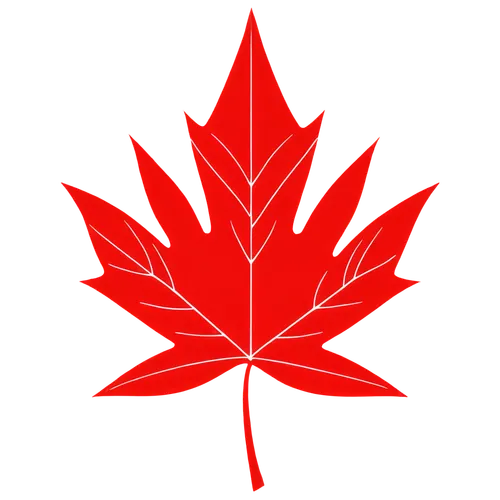 Canada logo, maple leaf symbol, red and white colors, stylized design, bold lines, centered composition, high contrast, 2D illustration style, transparent background, PNG format, detailed texture, vib