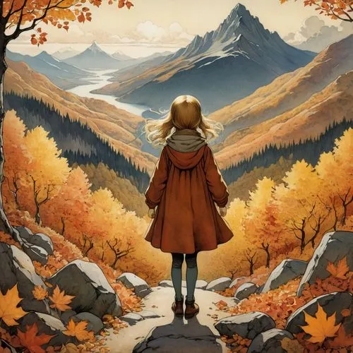 autumn background,autumn mountains,autumn theme,autumn idyll,the autumn,autumn scenery,Illustration,Retro,Retro 19