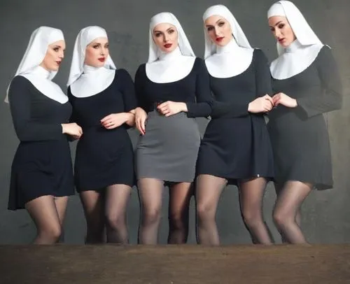 ,NUDE,six beautiful nun ladies in black and gray dresses,nuns,nunsense,monjas,nun,postulants,womenpriests