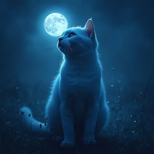 blue moon,moonan,cat on a blue background,bluestar,moonen,full moon