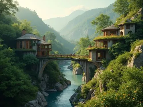 rivendell,gondolin,house in mountains,house in the mountains,alpine village,mountain settlement,rize,artvin,mountain village,hanging houses,uzak,butka,wenchuan,boardinghouses,escher village,verzasca,mountain huts,switzerland,tigers nest,world digital painting,Photography,General,Realistic