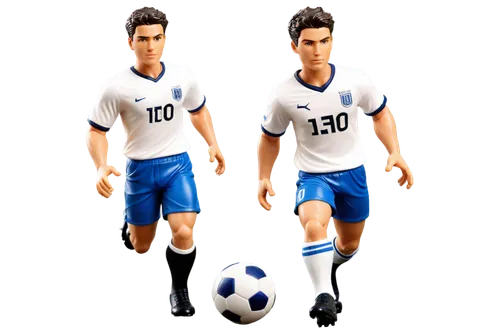 male soccer player, athletic build, short hair, determined facial expression, sweat droplets on forehead, white jersey with number 10, blue shorts, black socks, shin guards, cleats, kicking ball, dyna