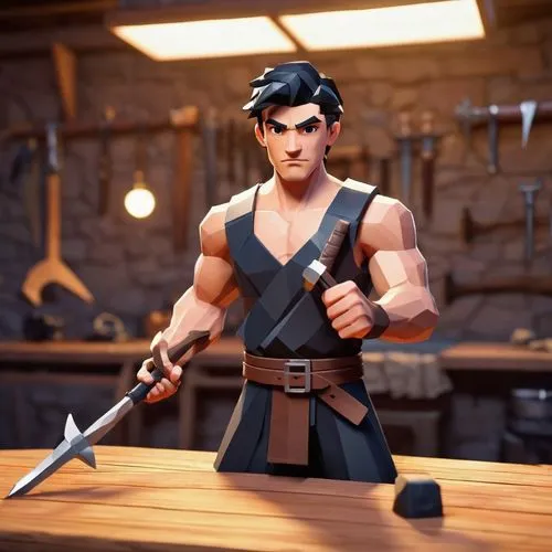 blacksmith,pickaxe,quarterstaff,wood shaper,a carpenter,tinsmith,dane axe,barbarian,3d model,woodworker,throwing axe,male character,3d render,game character,wood elf,carpenter,vax figure,3d figure,splitting maul,archer,Unique,3D,Low Poly