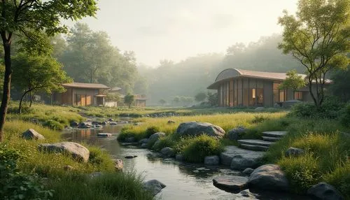 riverwood,cryengine,render,riftwar,streamside,summer cottage,streamwood,house in the forest,the cabin in the mountains,3d rendered,3d rendering,3d render,home landscape,sansar,rendered,creekside,forest house,watermill,millstream,idyllic,Photography,General,Realistic