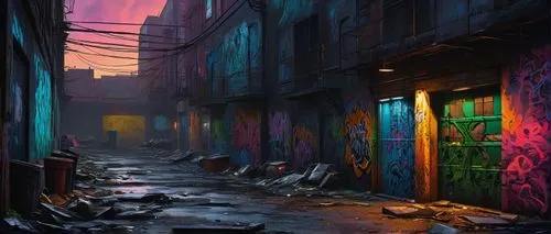 alleyway,alley,slum,slums,colorful city,world digital painting,blind alley,cyberpunk,rescue alley,lost place,digital painting,derelict,destroyed city,urban,alley cat,lostplace,abandoned,narrow street,urban landscape,fallen colorful,Conceptual Art,Sci-Fi,Sci-Fi 21