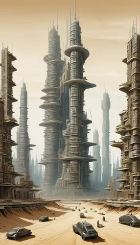 futuristic landscape,ancient city,futuristic architecture,post-apocalyptic landscape,dystopian,sci fiction illustration,sci fi,human settlement,destroyed city,dystopia,sci - fi,sci-fi,fantasy city,alien planet,scifi,alien world,metropolis,colony,urbanization,cube stilt houses,Illustration,Black and White,Black and White 27