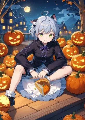 halloween background,halloween banner,halloween wallpaper,sayo,garrison,ranko,Anime,Anime,Traditional