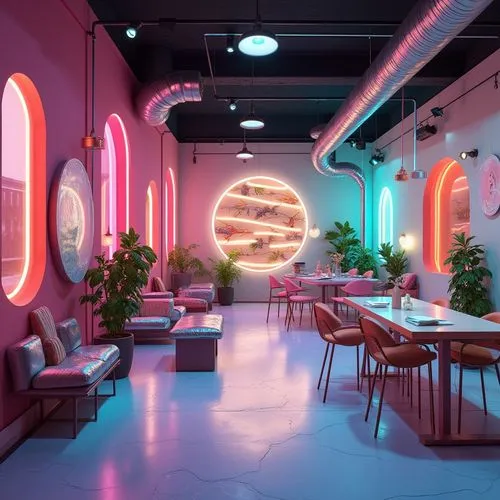 neon coffee,retro diner,neon candies,neon tea,neon cocktails,neon drinks,ufo interior,eatery,neon sign,spaceland,neon light,neon human resources,a restaurant,diner,neon lights,neon light drinks,cybercafes,3d render,colored lights,eateries,Photography,General,Realistic