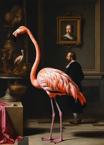 flamingo couple,pink flamingo,two flamingo,flamingo,greater flamingo,pink flamingos,flamingos,flamingo with shadow,flamingoes,flamingo pattern,lawn flamingo,trumpet of the swan,man in pink,harpsichord,cuba flamingos,pink quill,stork,grey neck king crane,ostrich,an ornamental bird,Art,Classical Oil Painting,Classical Oil Painting 26