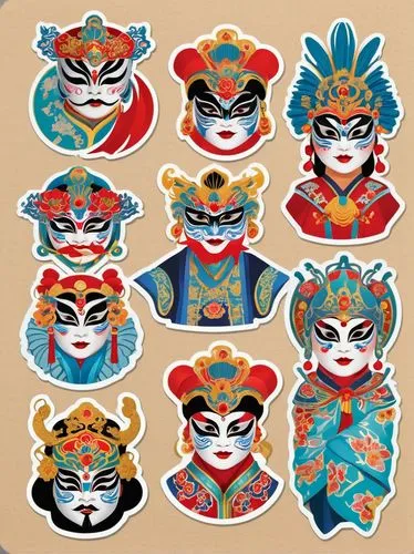 peking opera,taiwanese opera,tribal masks,chinese icons,animal stickers,stickers,venetian mask,day of the dead icons,sugar skulls,masks,barongsai,geisha,christmas stickers,clipart sticker,daruma,comedy tragedy masks,japanese icons,thai pattern,halloween masks,russian dolls,Unique,Design,Sticker