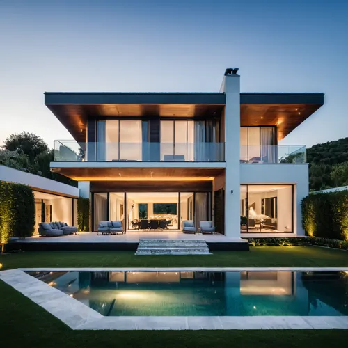 Modern Villa, Fujifilm GFX 100S, capturing every detail and achieving unparalleled image clarity, full body shot, paranormal,modern house,modern architecture,luxury property,luxury home,modern style,b