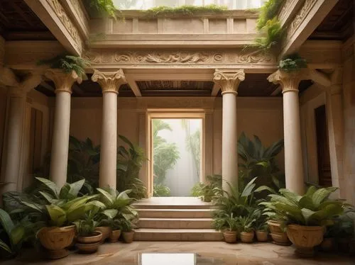 atriums,glyptotek,marble palace,amanresorts,pillars,conservatory,cochere,egyptian temple,orangerie,artemis temple,columns,theed,qasr al watan,mausoleum ruins,patio,inside courtyard,courtyard,hall of the fallen,courtyards,tombs,Illustration,Paper based,Paper Based 19