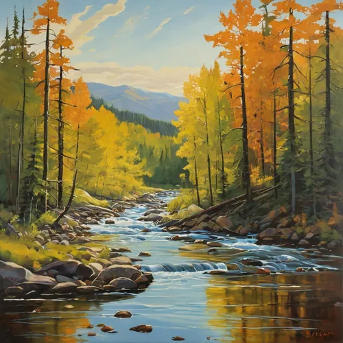 river landscape,flowing creek,mountain river,fall landscape,autumn landscape,painting technique,oil painting,vail,forest landscape,oil on canvas,a river,aspen,oil painting on canvas,mountain stream,colorado,brook landscape,salt meadow landscape,montana,river cooter,autumn mountains,Illustration,Vector,Vector 04