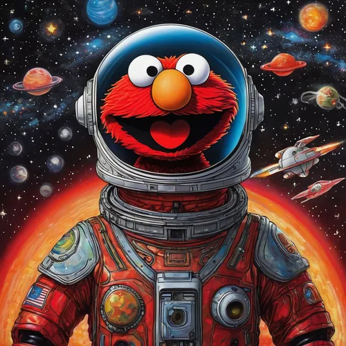 sesame street,ernie,the muppets,space voyage,bert,messier 20,space art,pluto,emperor of space,astropeiler,muppet,spacefill,astronaut,astronomical,spaceman,space walk,space travel,orbit,space,astronautics,Conceptual Art,Graffiti Art,Graffiti Art 05