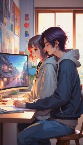 study,children studying,classroom,study room,artists,young couple,sope,girl studying,tutoring,world digital painting,kids illustration,shared apartment,desk top,online date,desk,boy and girl,connected,working space,digital painting,art academy,Art,Artistic Painting,Artistic Painting 28