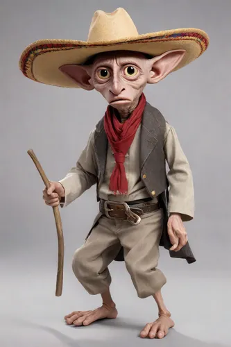 Mexican Dobby, with his eager expression and loyal demeanor, would embrace the charro style with a humble yet endearing simplicity. He might wear a crisp white cotton shirt with intricate embroidery a